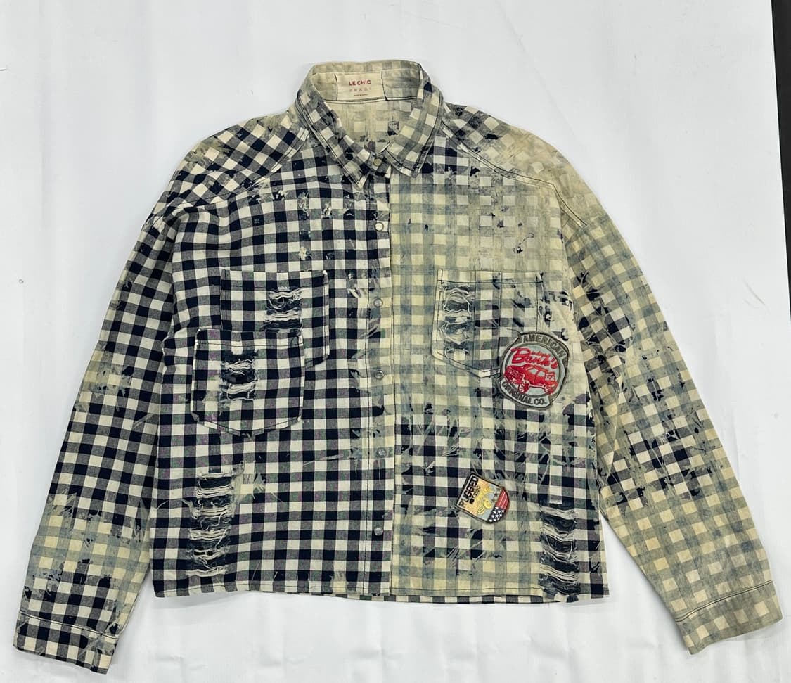 ⭐️빈티지 워싱 네이비 체크셔츠 ⭐️패치 보헤미안 펑크 y2k 상품이미지2