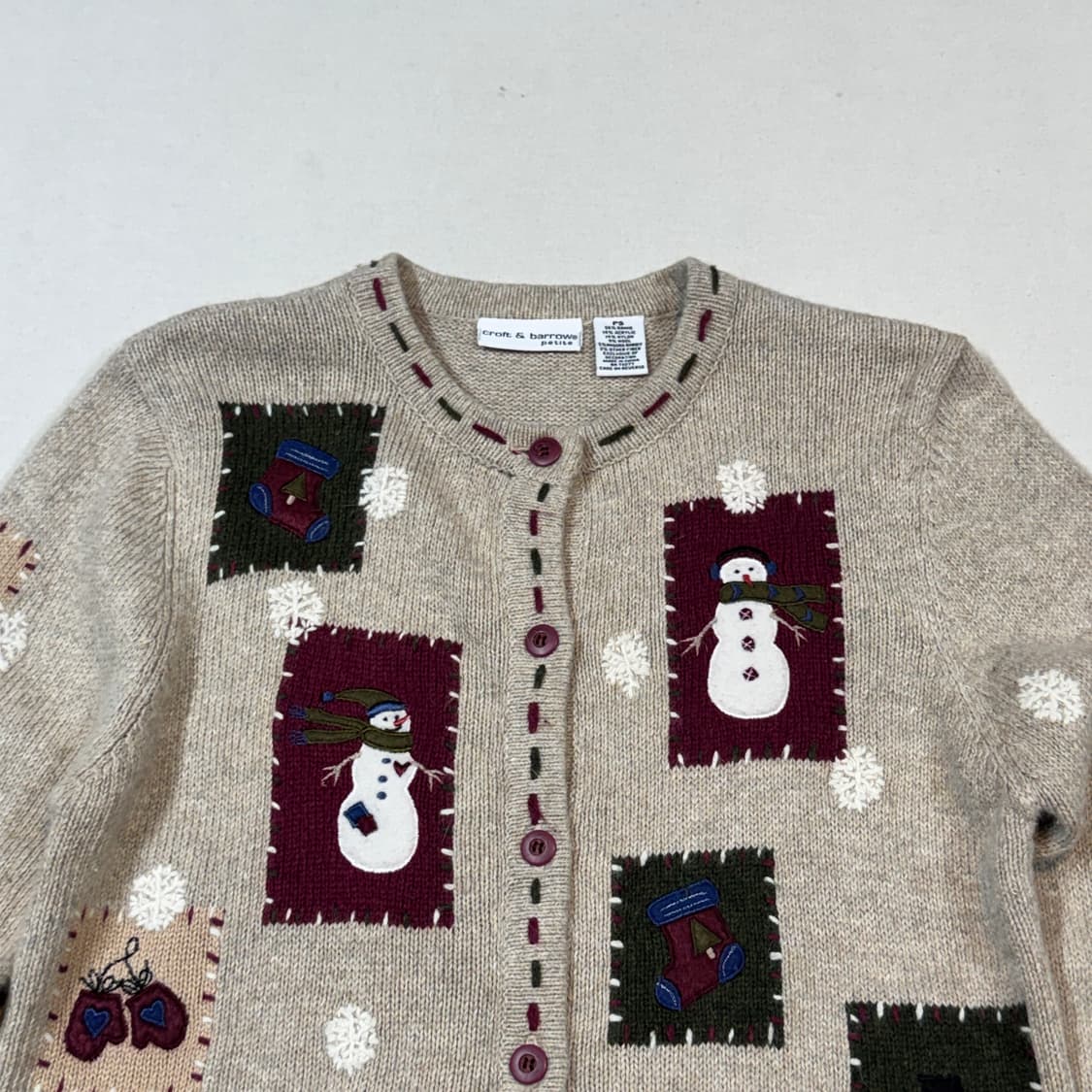 S) Croft & Barrow 앙고라 혼방 눈사람 자수 가디건 상품이미지3
