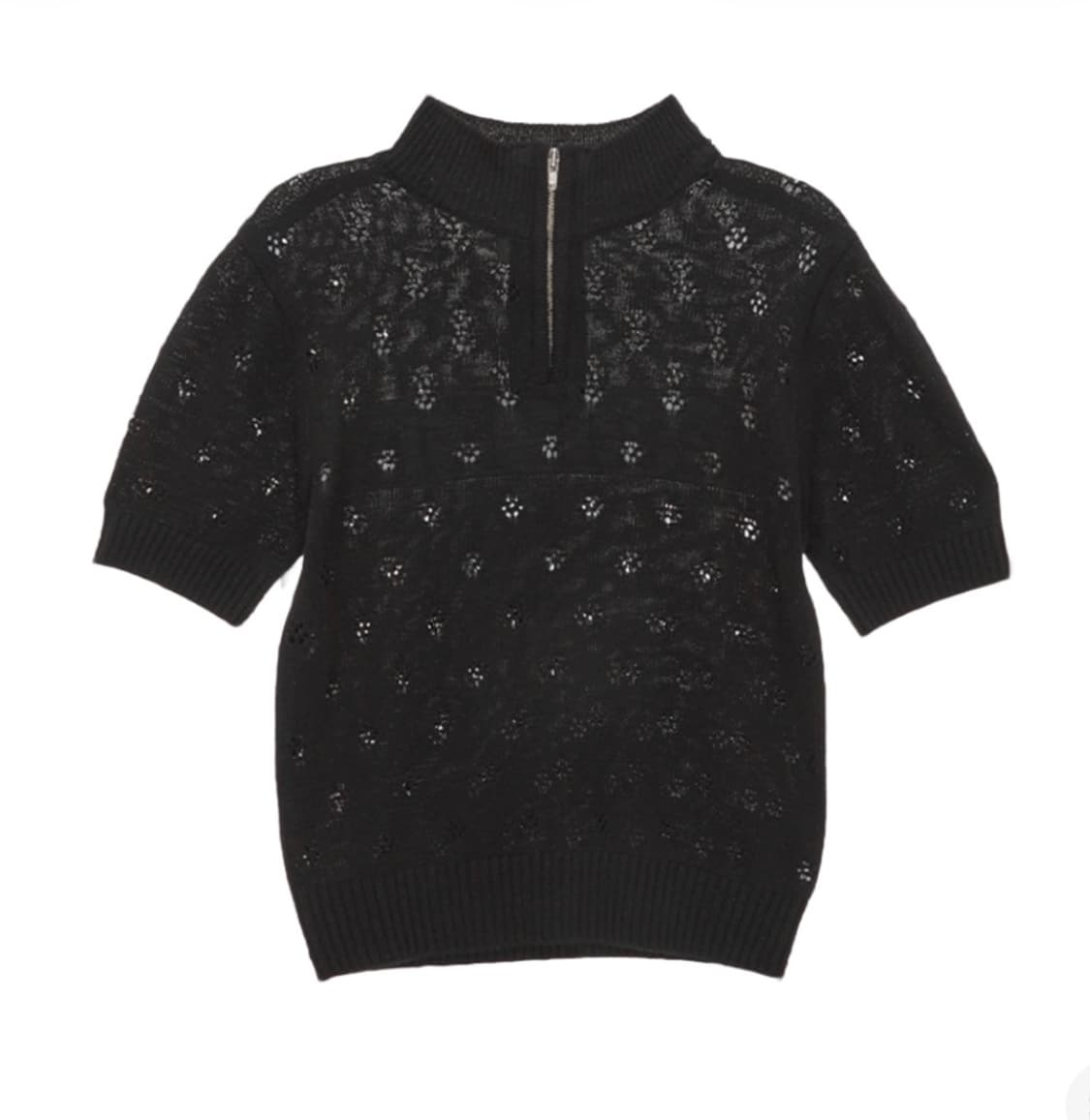 마뗑킴 크로쉐 하프 집 업 니트 탑 블랙 상품이미지2