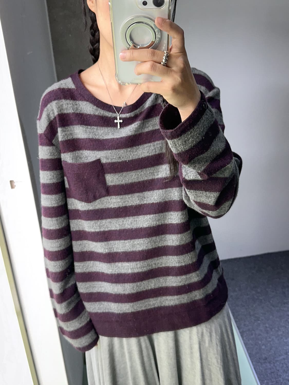 purple/gray stripes knit L/S 상품이미지2