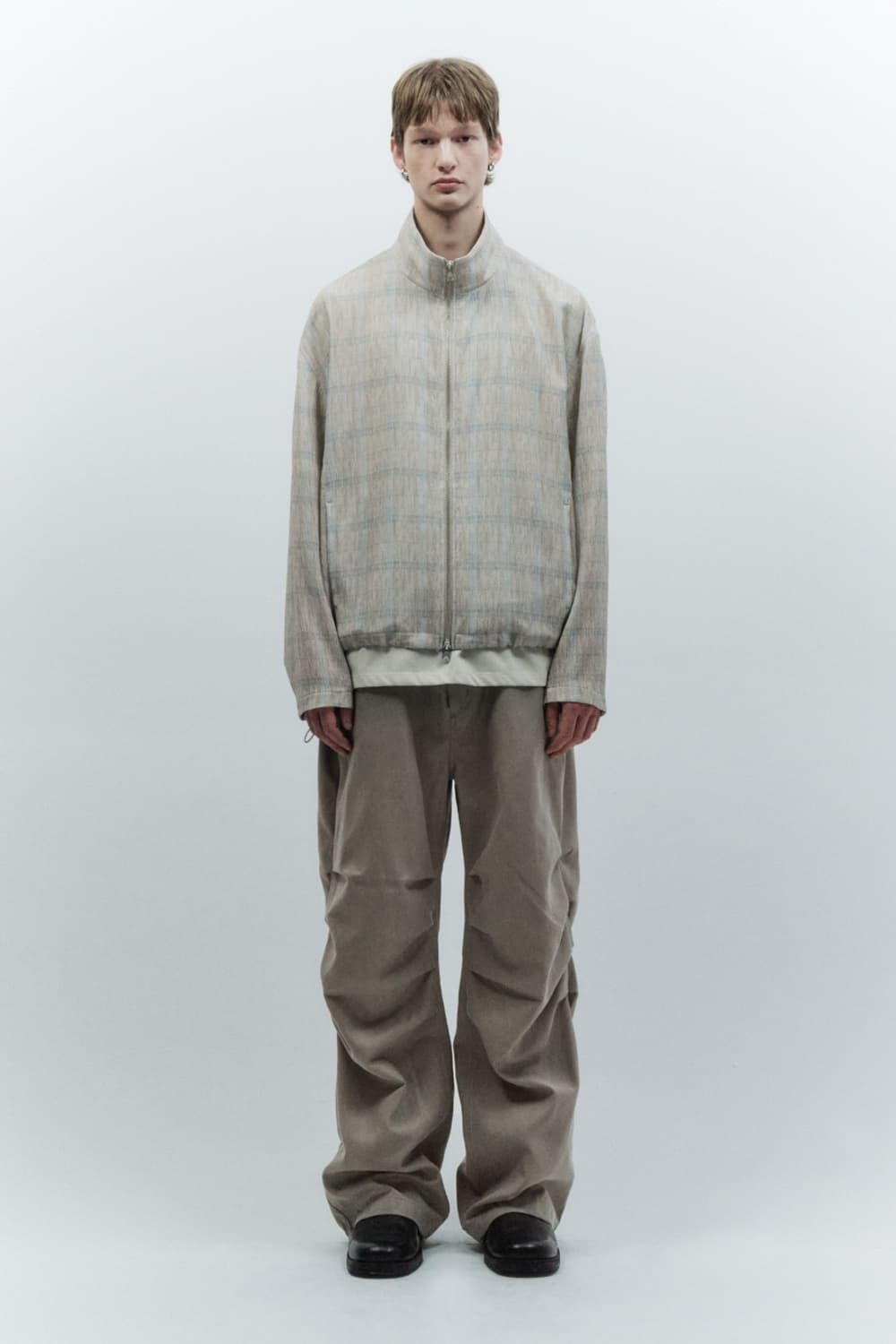 (L,새상품) 인사일런스 플리츠 체크 자켓 BEIGE 상품이미지2