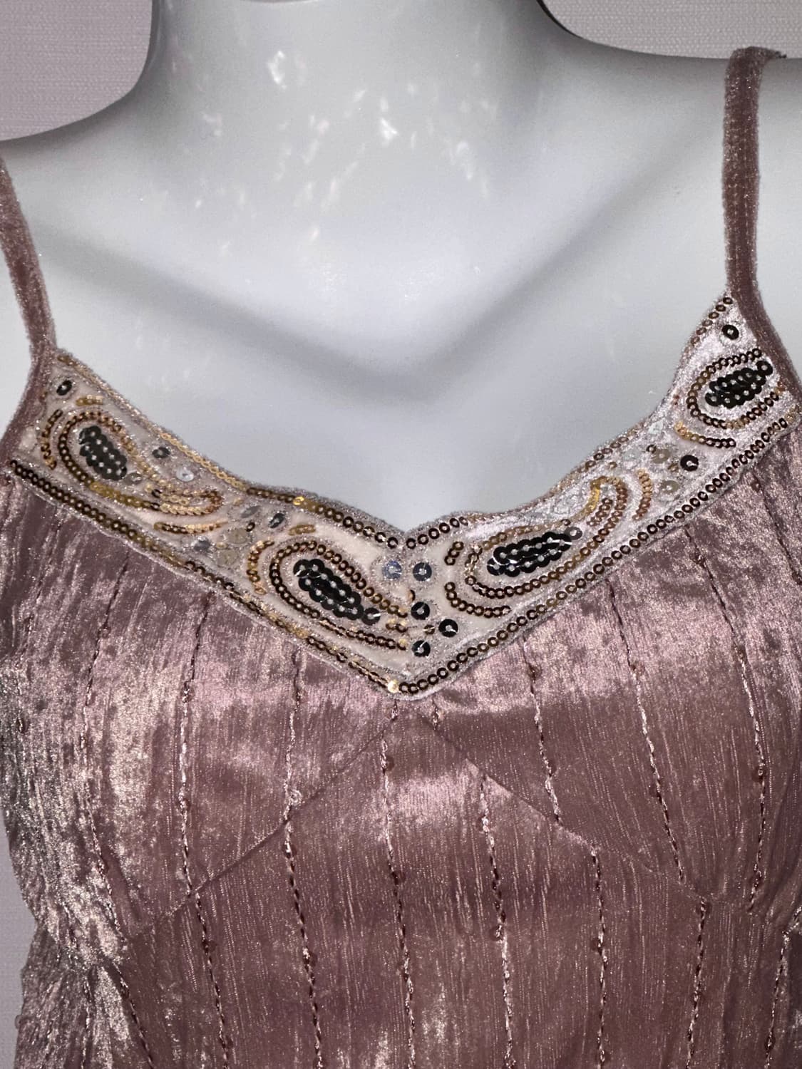 빈티지 베이지 핑크 벨벳 페어리 슬리브리스 상품이미지3