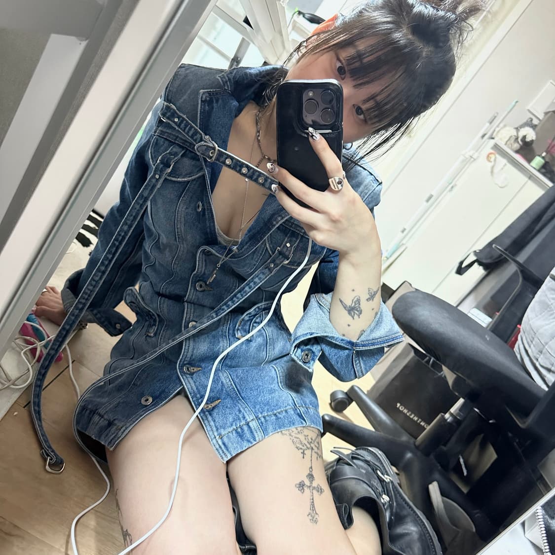 [새상품,40] 오프화이트 데님 카고 미니 드레스 상품이미지1