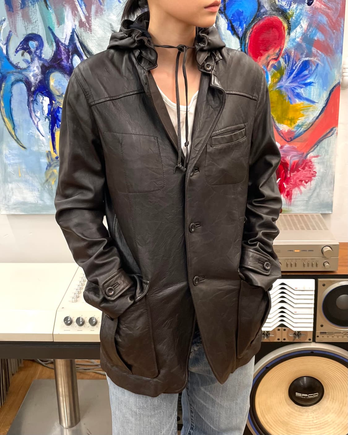 [S] 아르마니 익스체인지 레더 후드 테일러드 자켓 상품이미지1