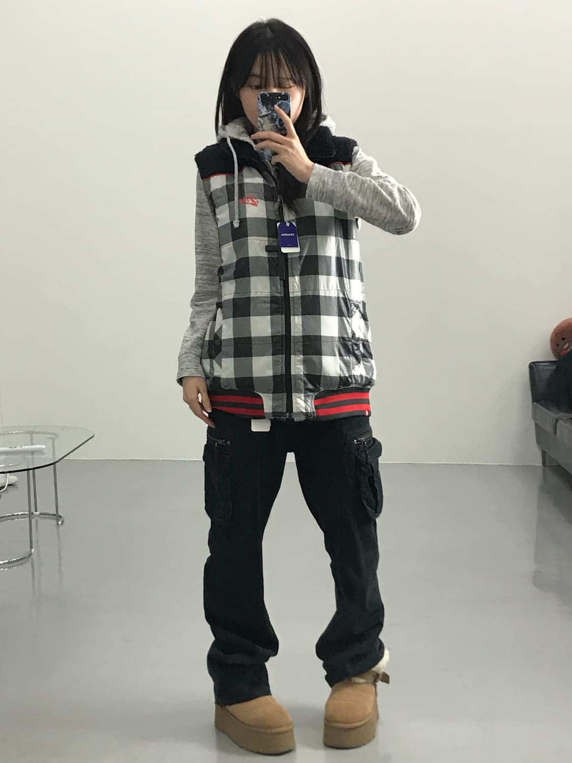 휠라 골프 체크패턴 패딩조끼 상품이미지1