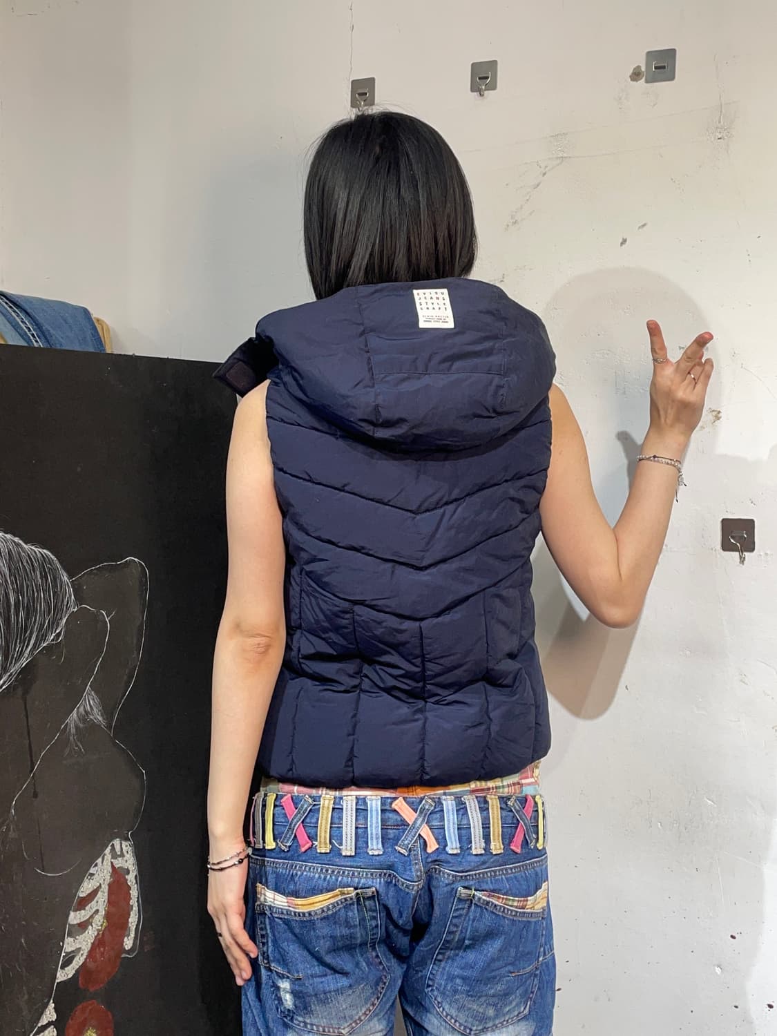 에비수 경량패딩 후드 패딩조끼 베스트 네이비  M 상품이미지5