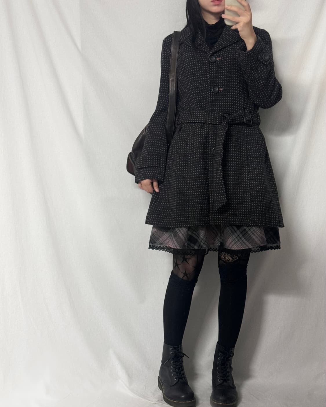 핑크 미니 도트 패턴 울 블렌디드 코트 상품이미지7