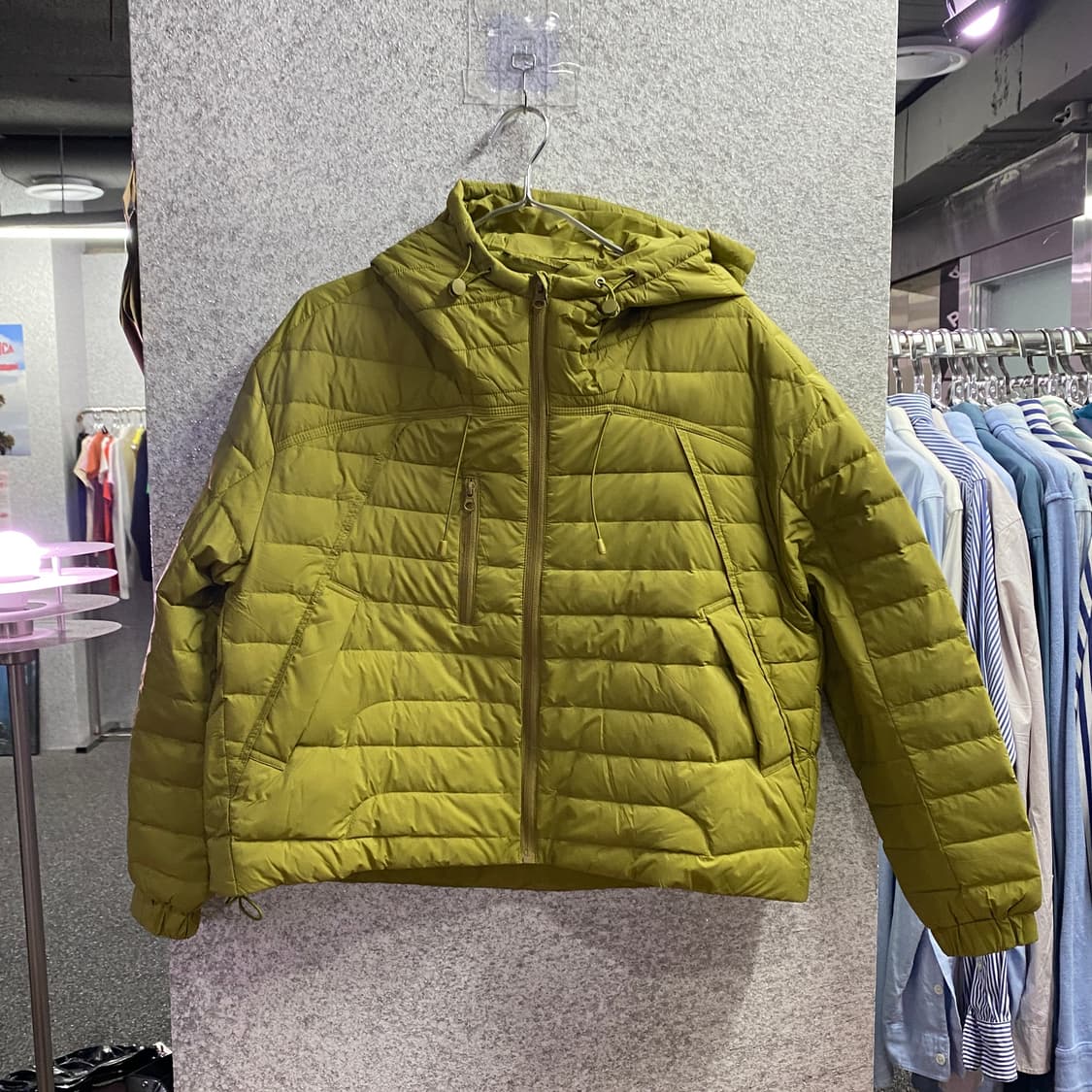 빈티지 후디 스트링 카키 경량패딩 B3269 상품이미지2