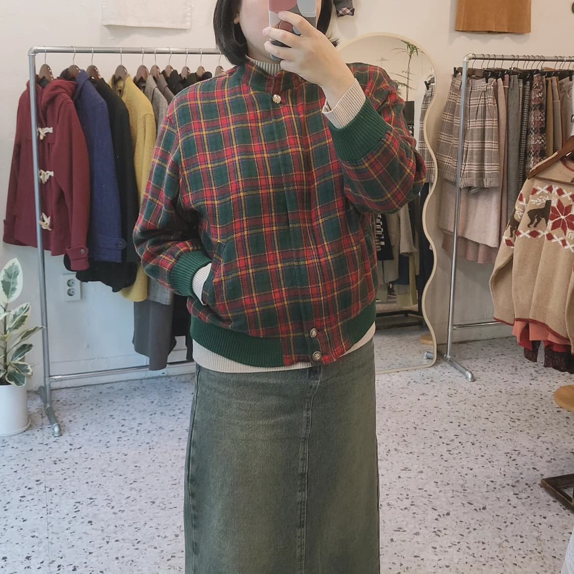 Grace 체크 모직 봄버자켓 여자 free 상품이미지10