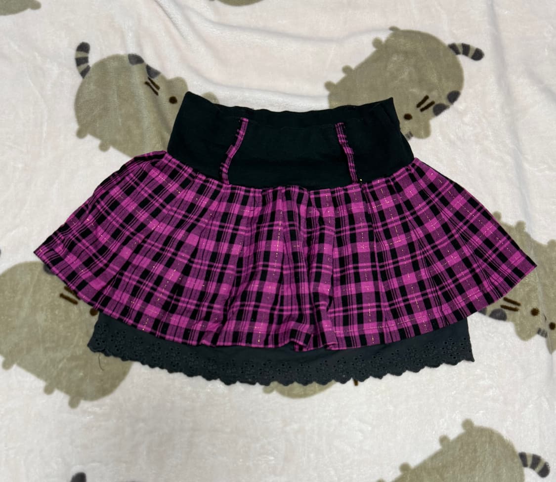 핑크 체크 레이스 치마 상품이미지1