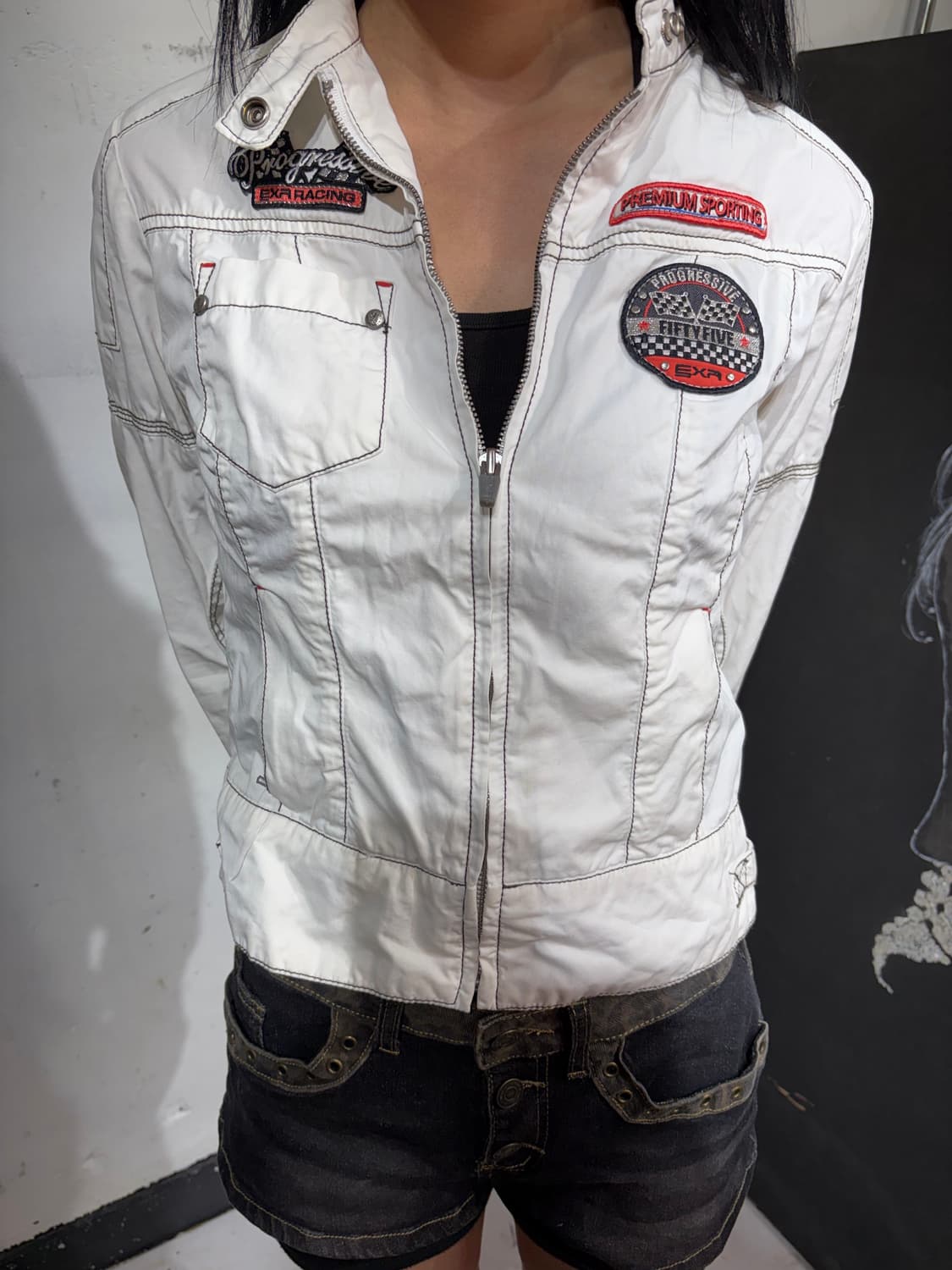 EXR 화이트 패치 레이싱 자켓 바이커 자켓 M 상품이미지4