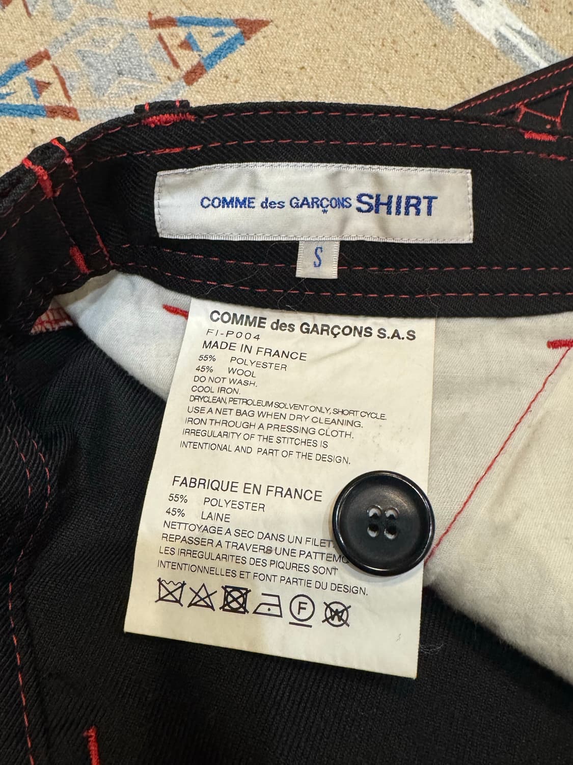 [S][32] 꼼데가르송 셔츠 레드 스티치 팬츠 블랙  상품이미지8