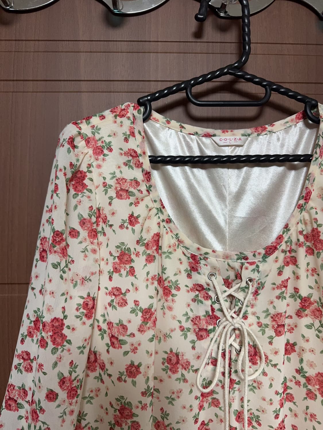 일본 빈티지 콜자 모리걸 하구미 리즈리사 꽃무늬 레이스 쉬폰 원피스 상품이미지2