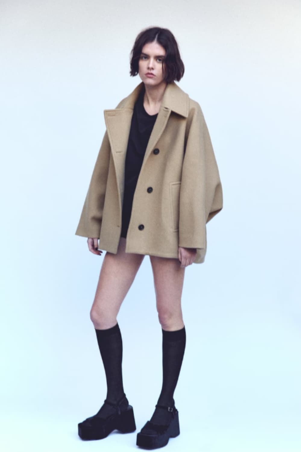 자라 zw컬렉션 울 혼방 케이프코트 블랙 상품이미지1