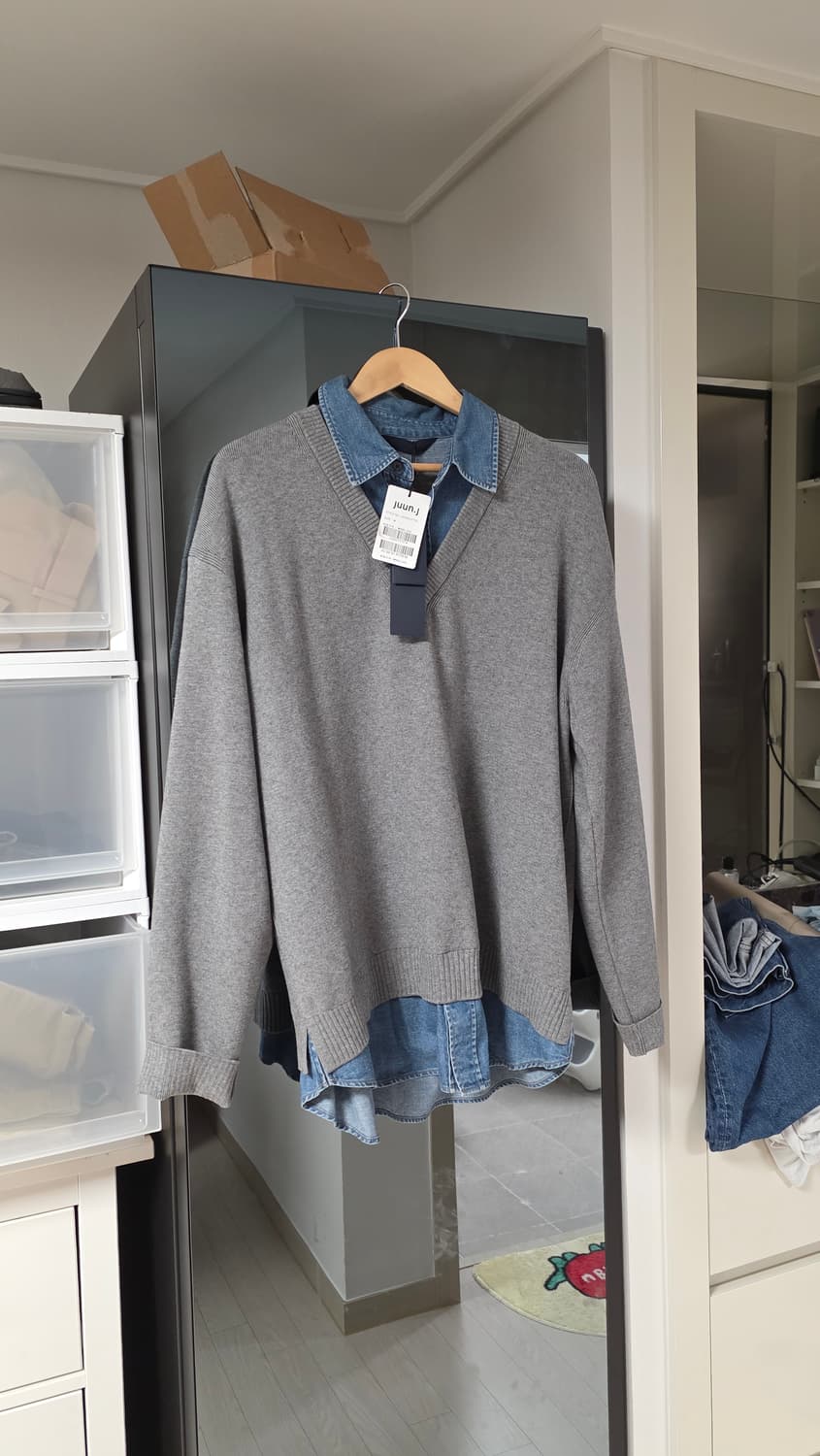 준지 25SS 데님 배색 스웨터 라이트 그레이 m 상품이미지1