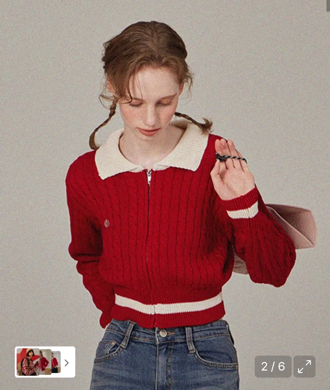 헤인트 레드 니트 집업 가디건 상품이미지4