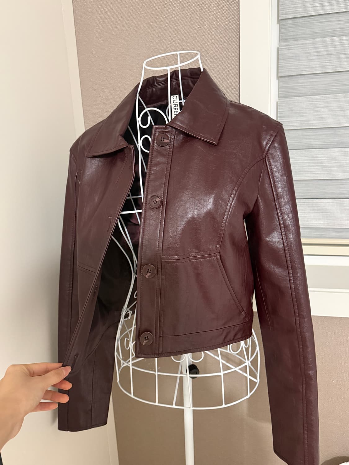 커렌트 크롭 레더 자켓 브릭 상품이미지2