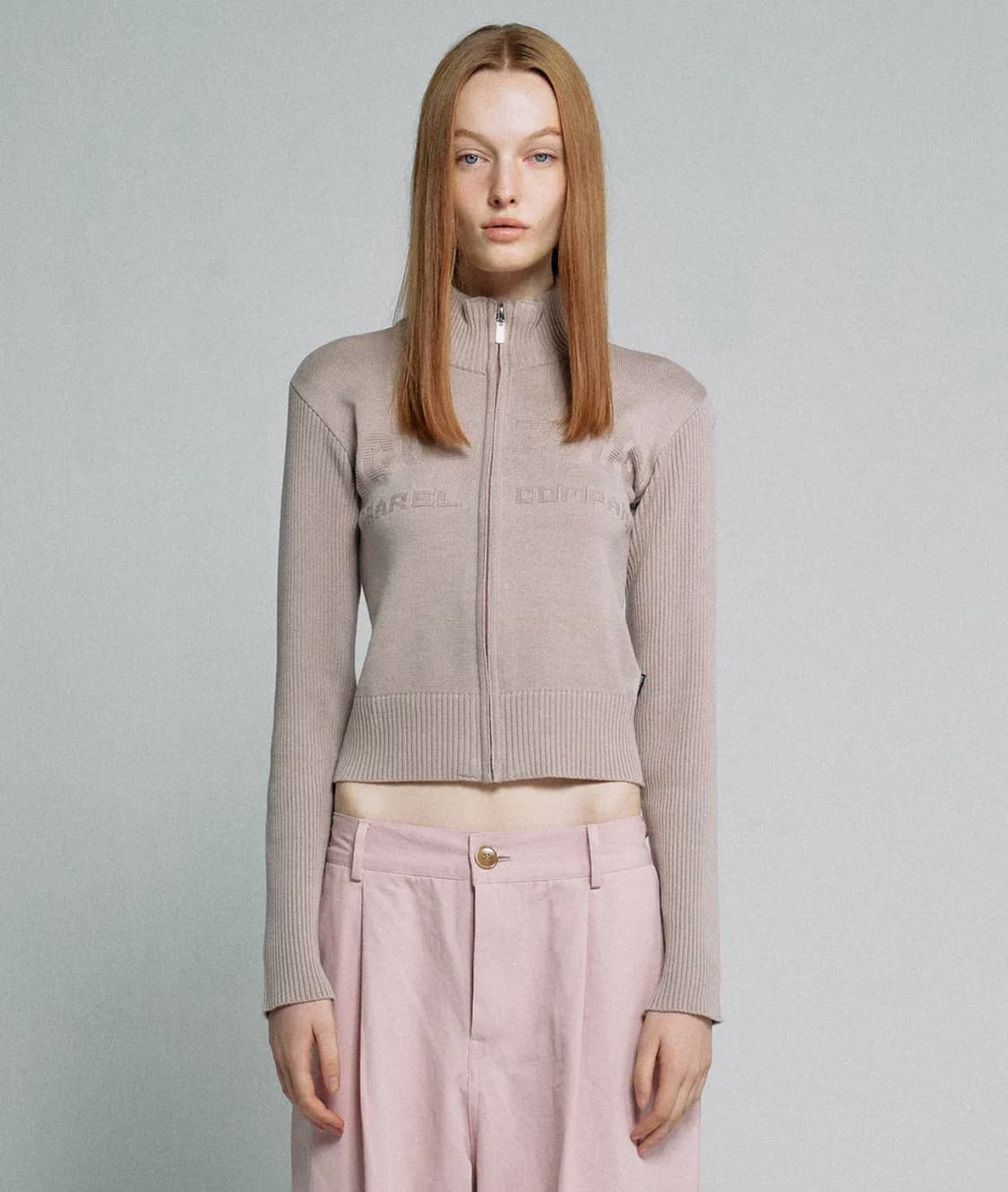 스컬프터 로고 니트 집업 더스티핑크 상품이미지2