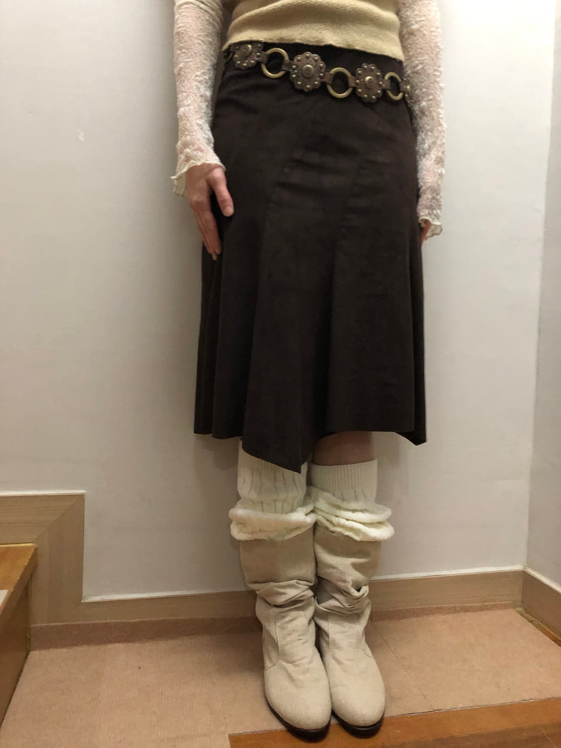 빈티지 브라운 스웨이드 롱 스커트 상품이미지6