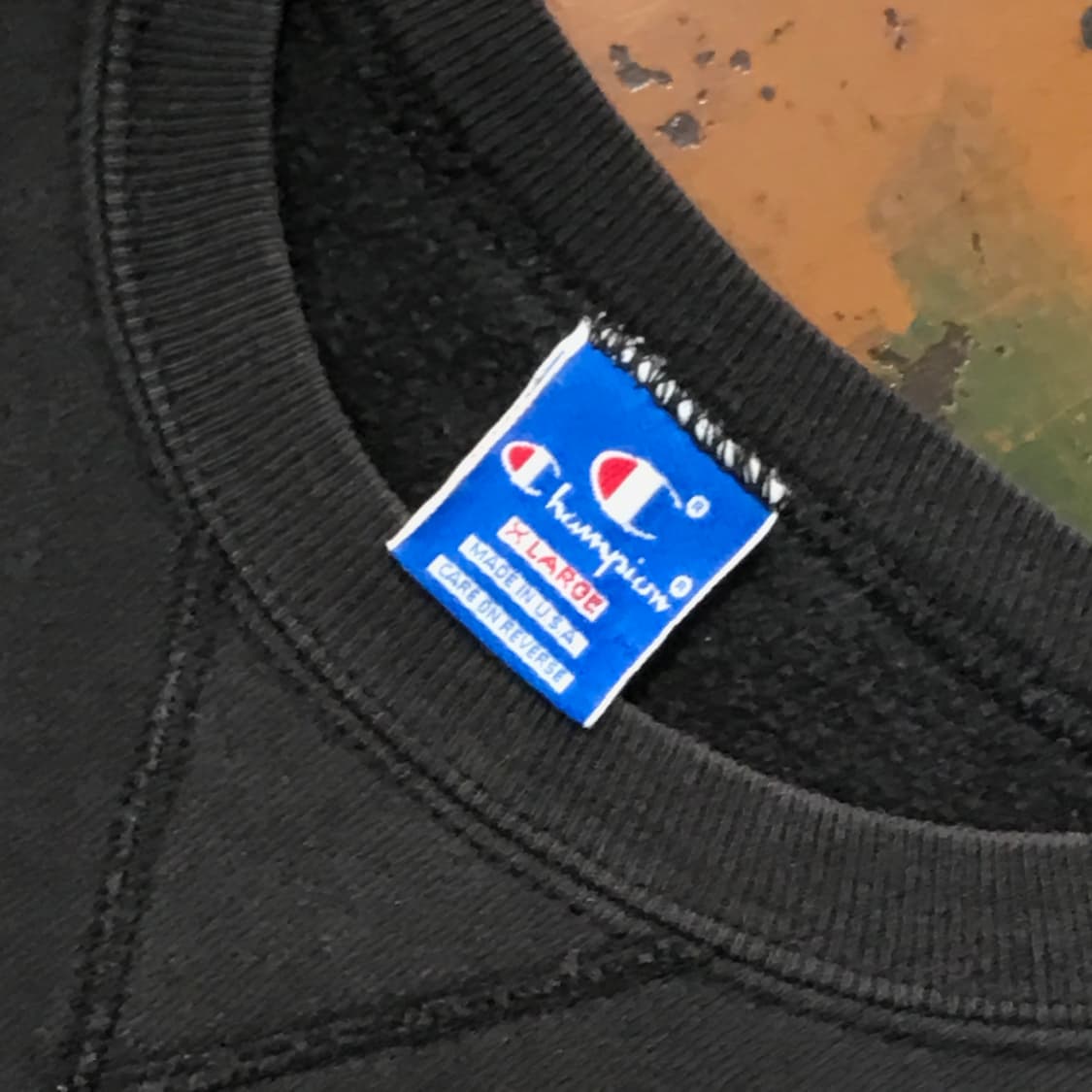 80s USA 챔피온 블랙 프린팅 기모 스웨트셔츠 남성 110 사이즈 상품이미지3