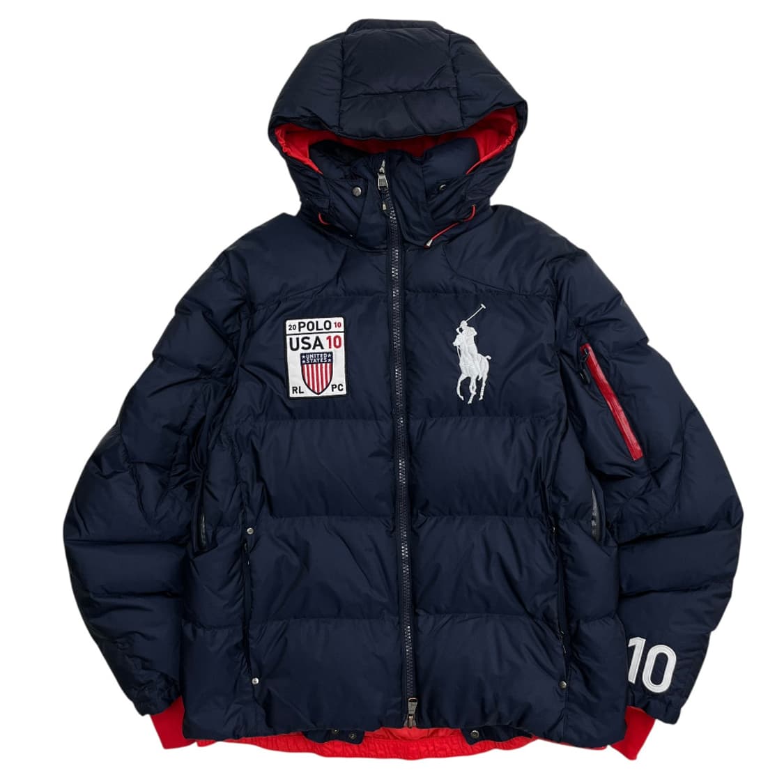 폴로 랄프로렌 빅포니 usa 레드배색 블랙 후드패딩 L 상품이미지2