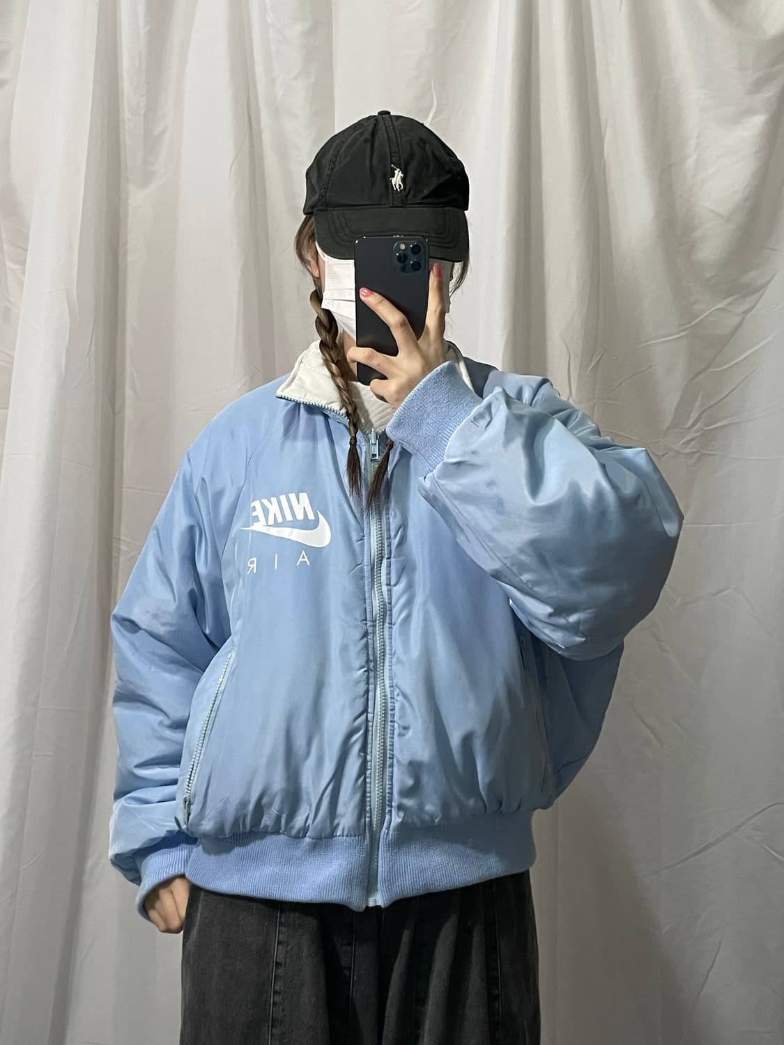 나이키 대장급 리버시블 흰색 하늘색 패딩 L 상품이미지4