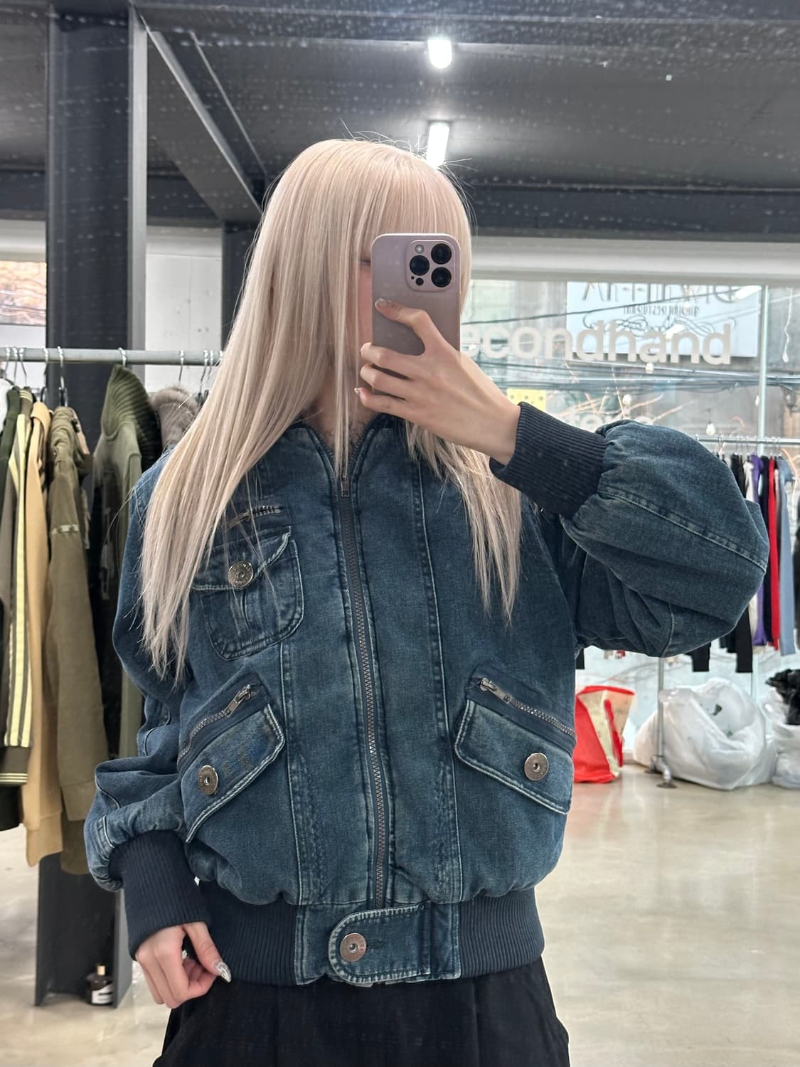 빈티지 JEAN KID 후드 퀄팅 데님 재킷 봄버 상품이미지1