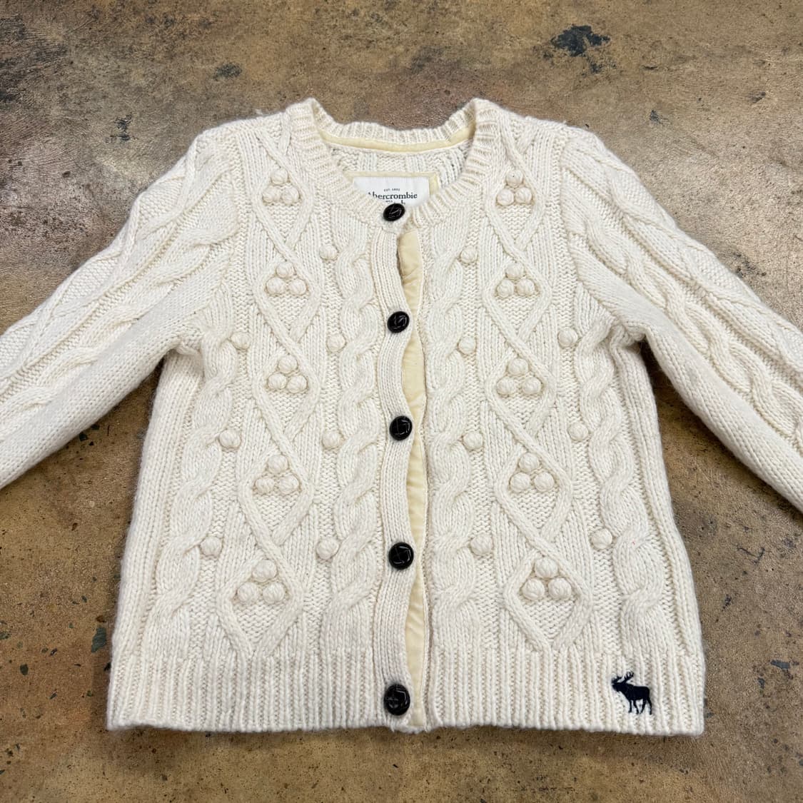 아베크롬비 화이트 크림 빈티지 모리 꽈배기 니트 가디건 상품이미지3