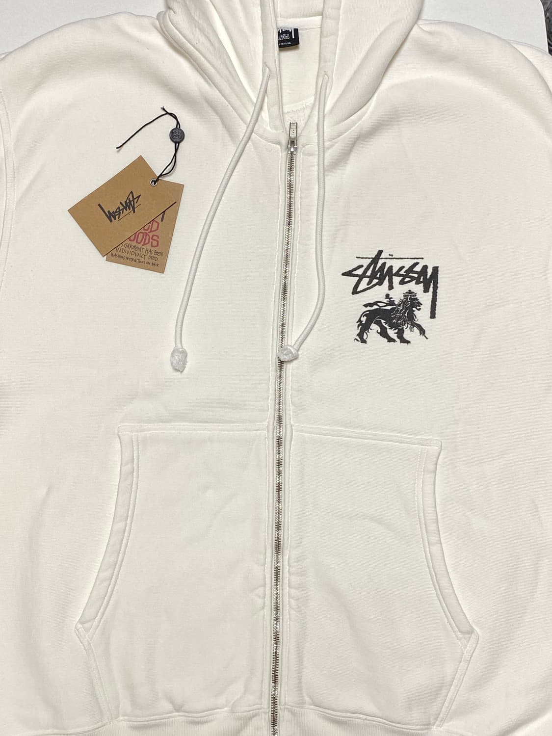 스투시 라스타 라이언 피그먼트 다이드 후드집업 XXL 내츄럴 화이트 상품이미지2