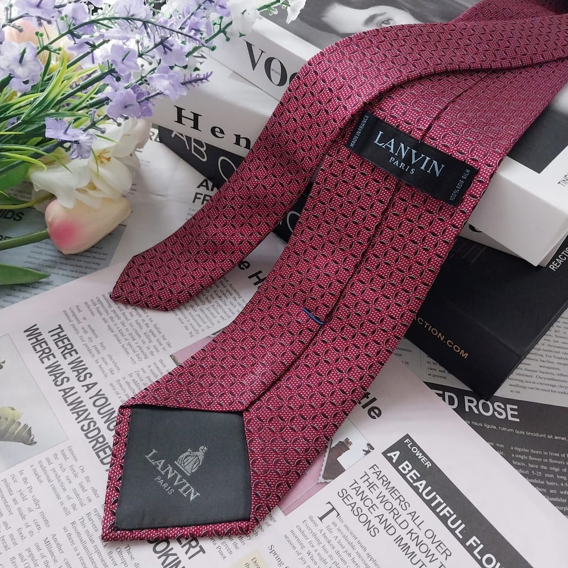 랑방 실크 레드 기하 패턴 넥타이 7.9cm A+등급 K1022
 상품이미지5