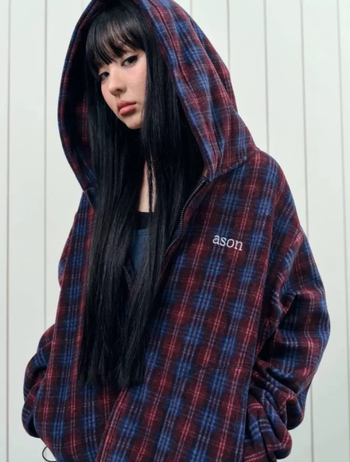 미개봉) 애즈온 CHECK FLEECE HOOD ZIP-UP 상품이미지1