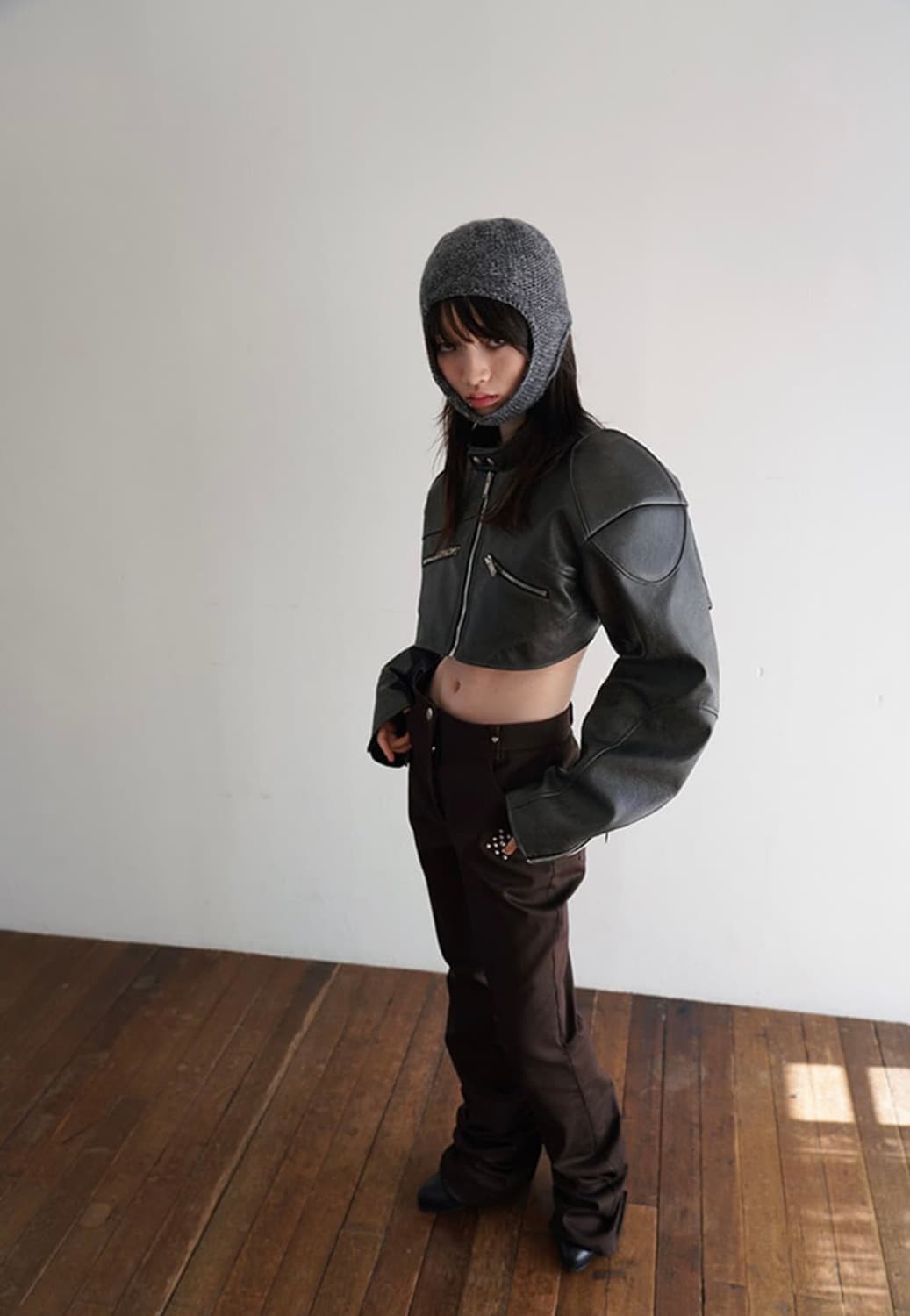 데어드 가죽 레이싱 크롭 자켓 상품이미지2