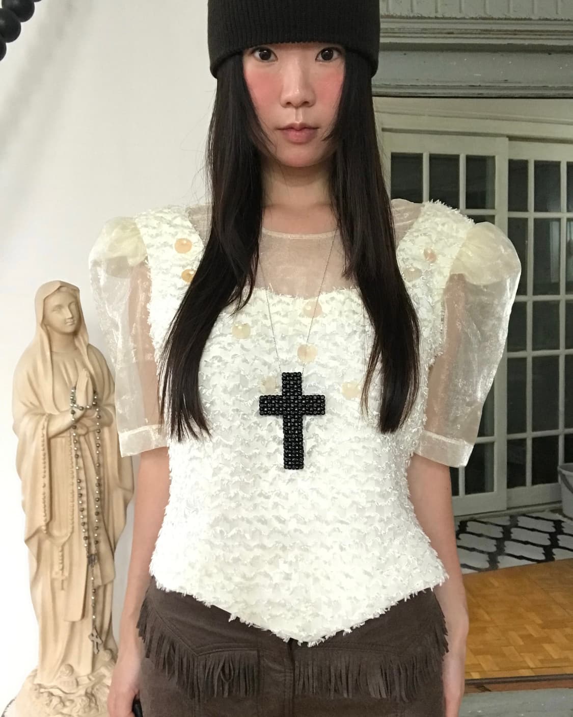 vintage ivory organza puff blouse 상품이미지1