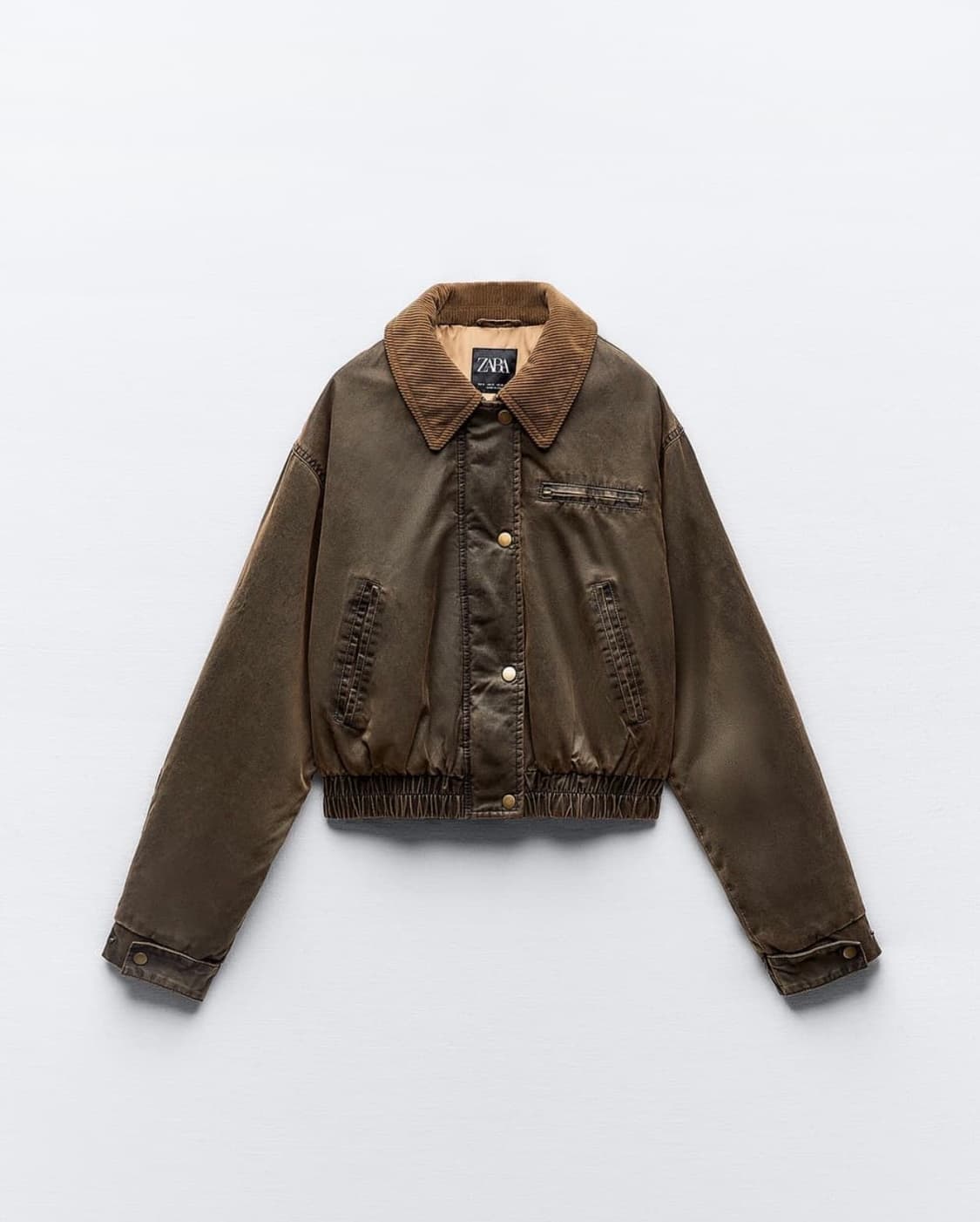 자라 코듀로이 칼라 왁스드 크롭 봄버 자켓 타바코 상품이미지1