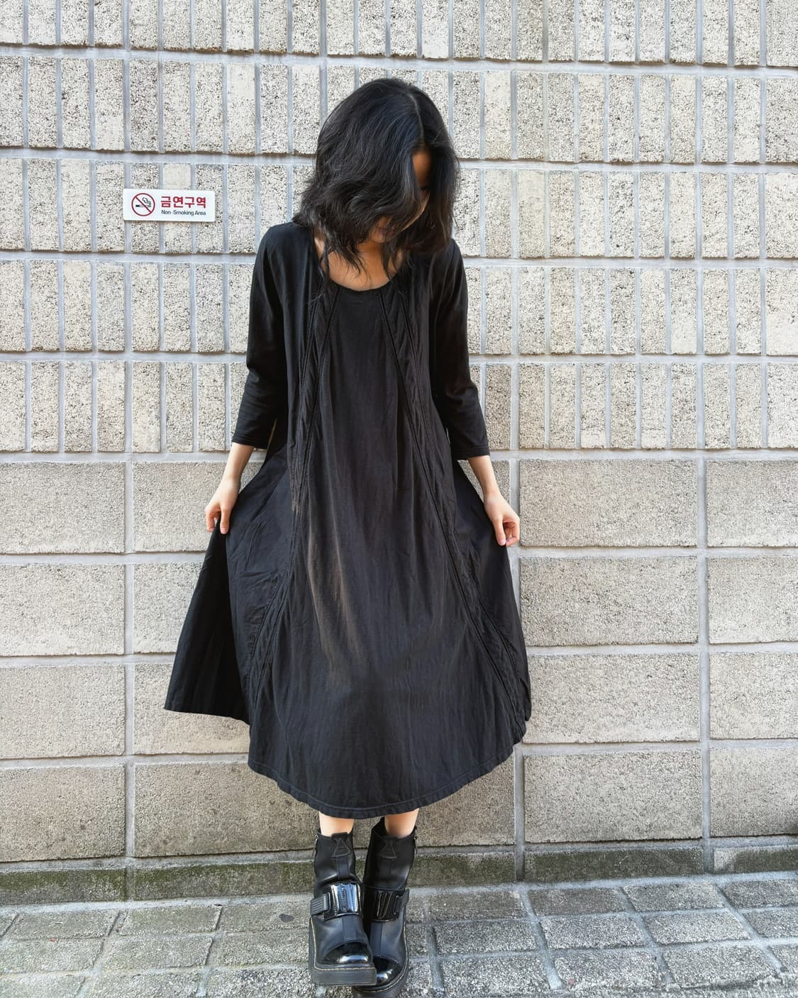 캐피탈 올 블랙 코튼 롱 원피스 상품이미지3