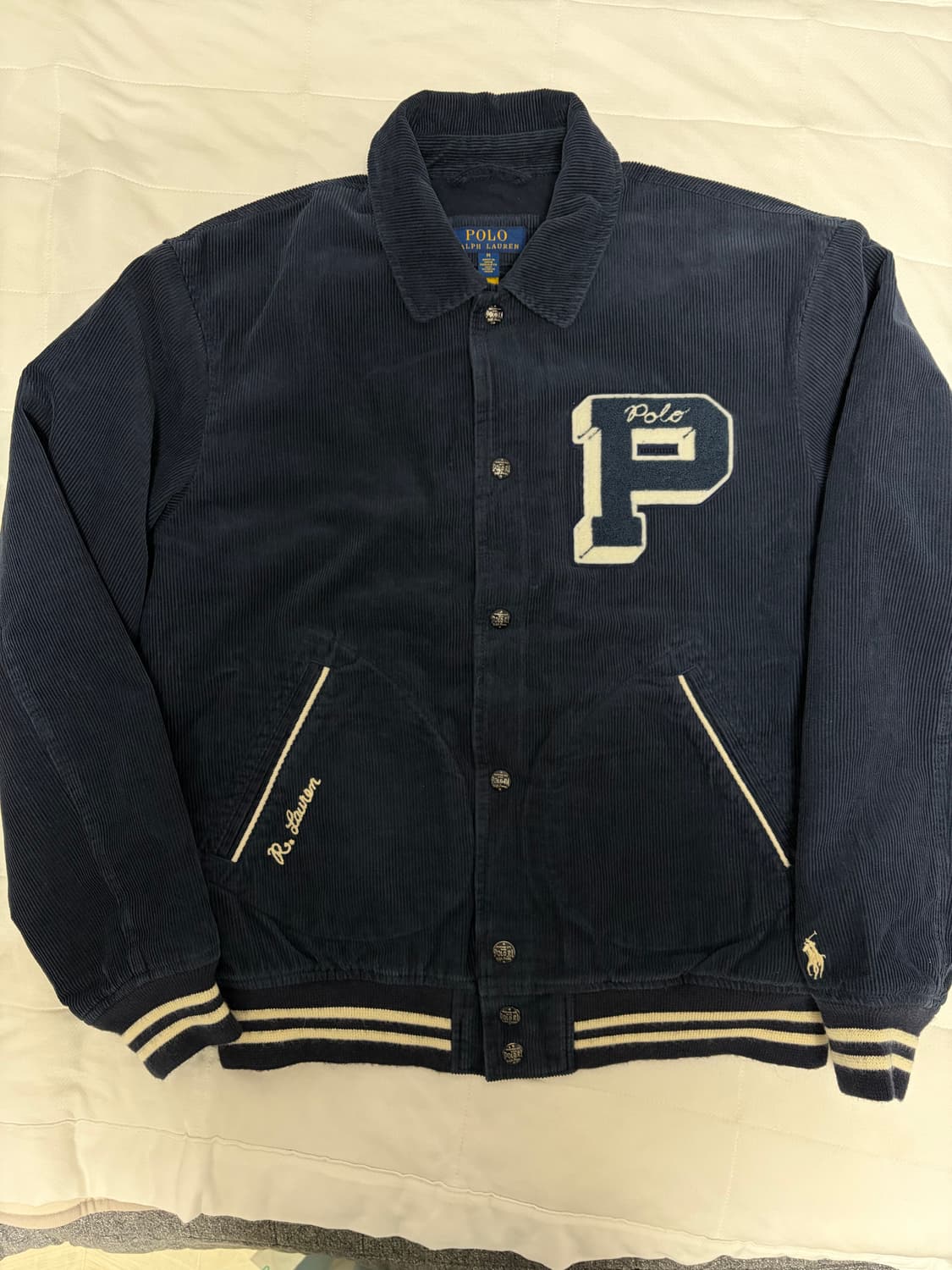 폴로 코듀로이 레터자켓 M 새상품 판매합니다 상품이미지1