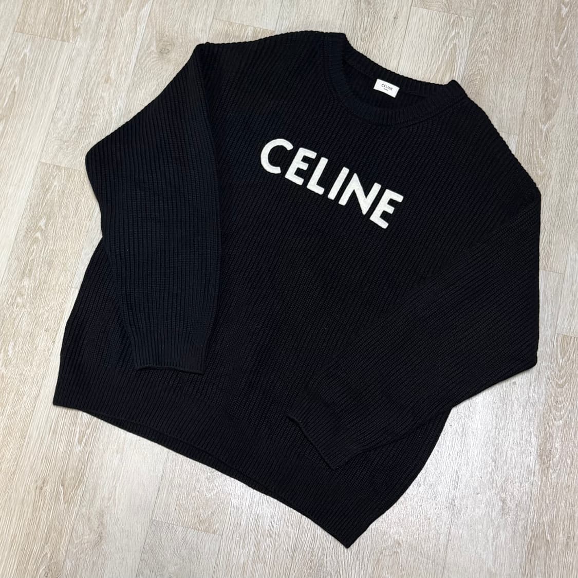 [오버핏 M/새상품급] 셀린느 로고 리브드 울 니트 블랙 스웨터 상품이미지2