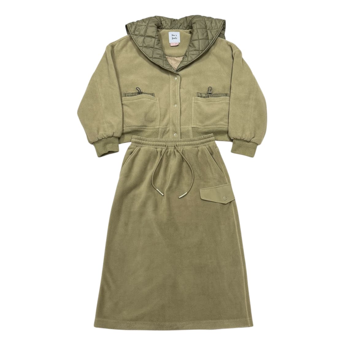 쥬시쥬디 여성용 세일러 카라 플리스 치마 셋업 세트 카키 상품이미지1