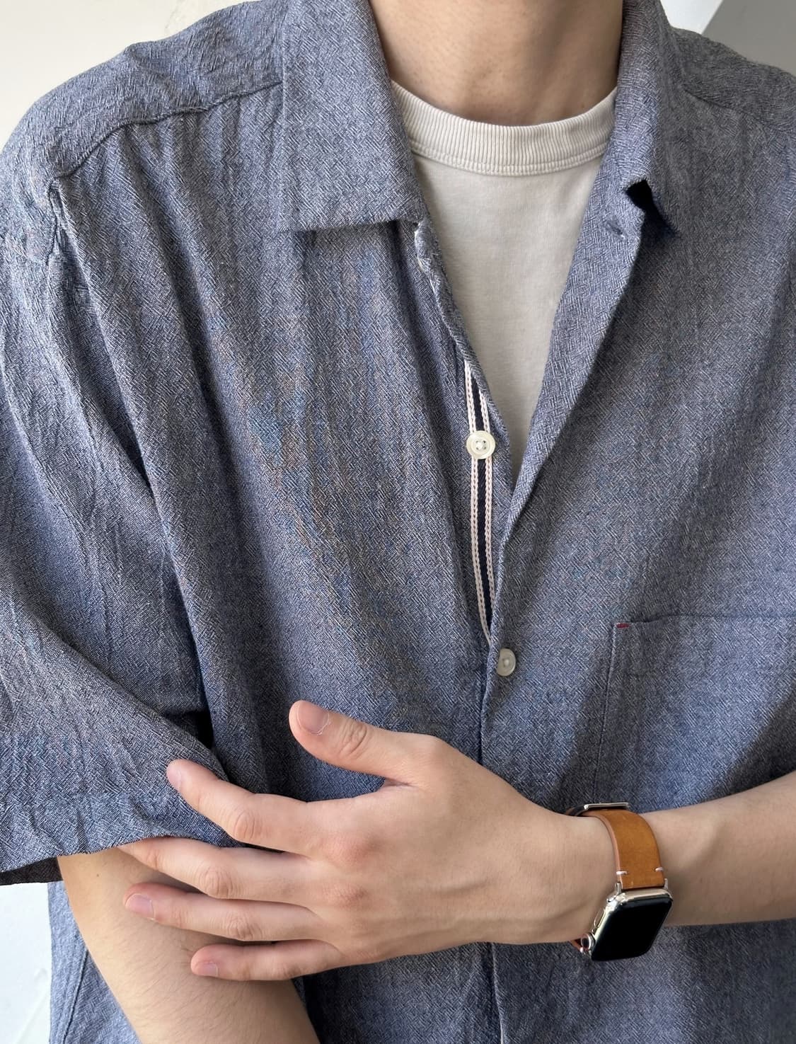 Natural cotton woven fabric H/S shirt 상품이미지6