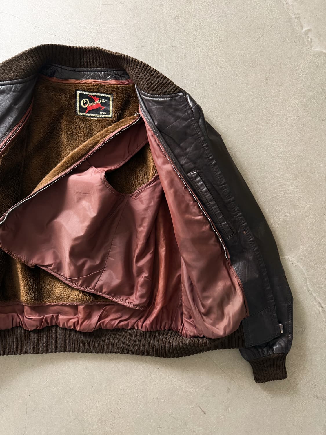 70s Oceania Spain Leather Bomber Jacket 상품이미지5