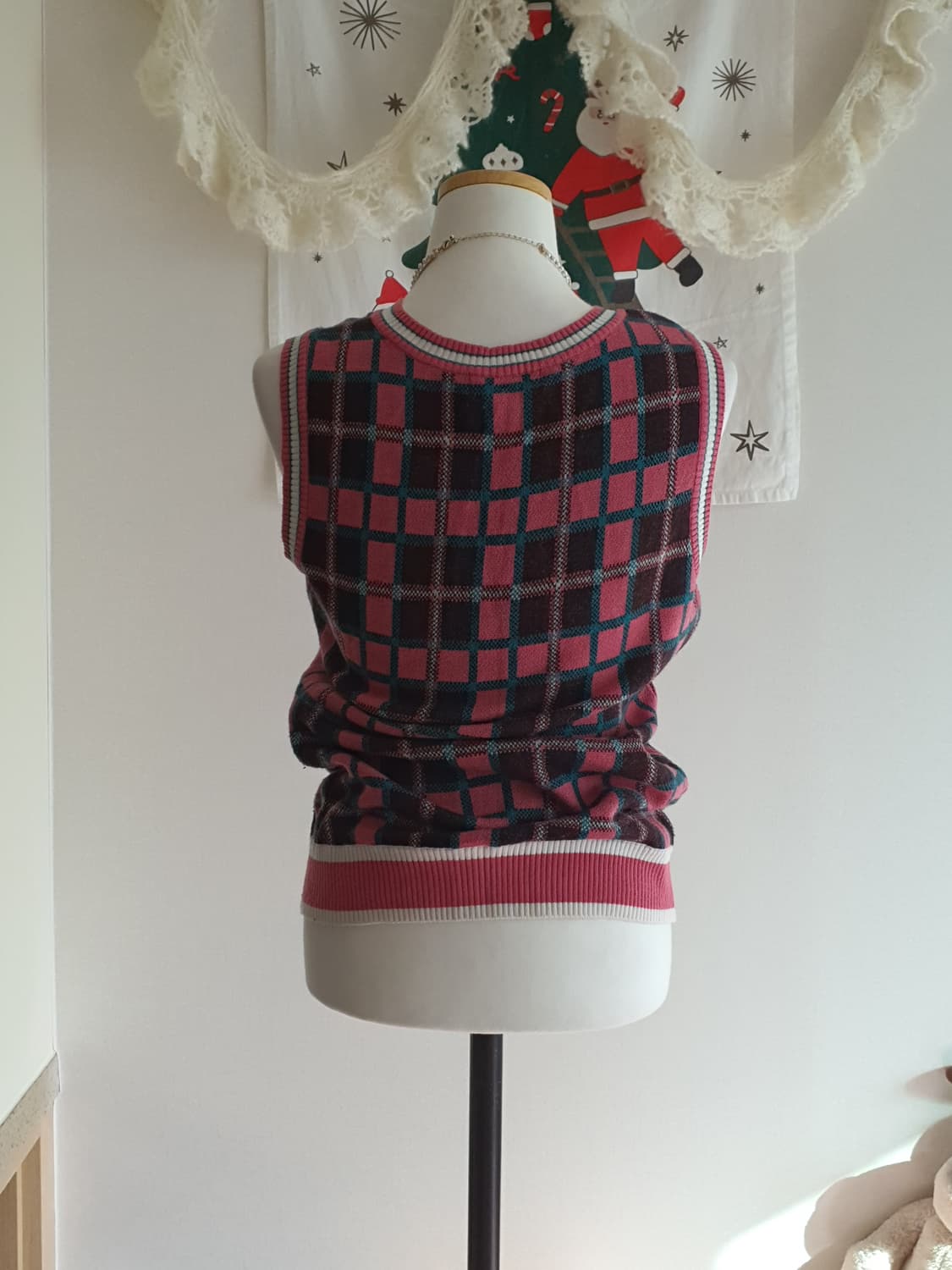 [빈티지] PING 핑크 체크 니트 조끼 하이틴룩 골프웨어 상품이미지3