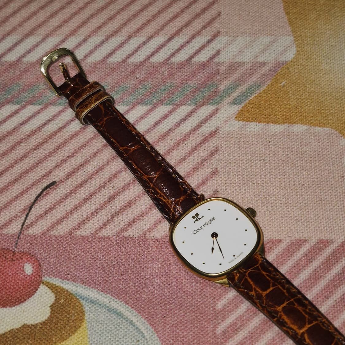 80s 프랑스 꾸레쥬 모던 스크린 레더 손목시계 상품이미지8