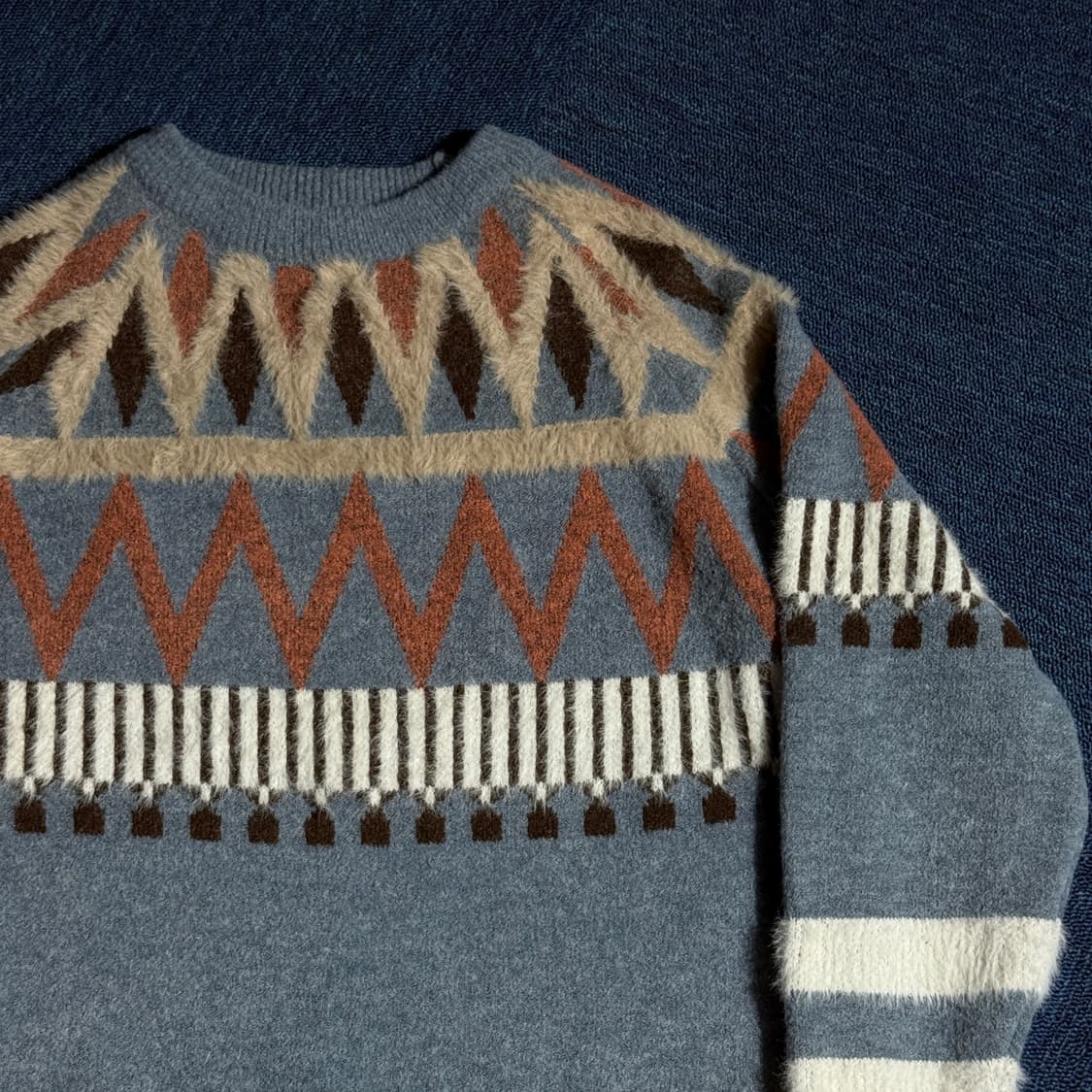 빈티지 패턴 니트 블루 상품이미지2