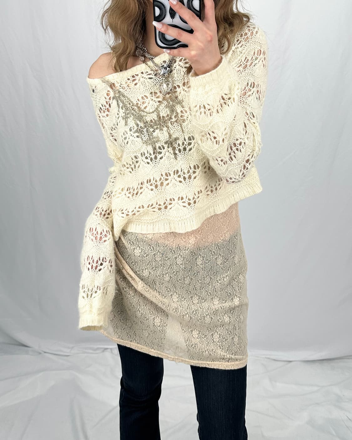 프린팅 아이보리 크롭 니트 상품이미지2
