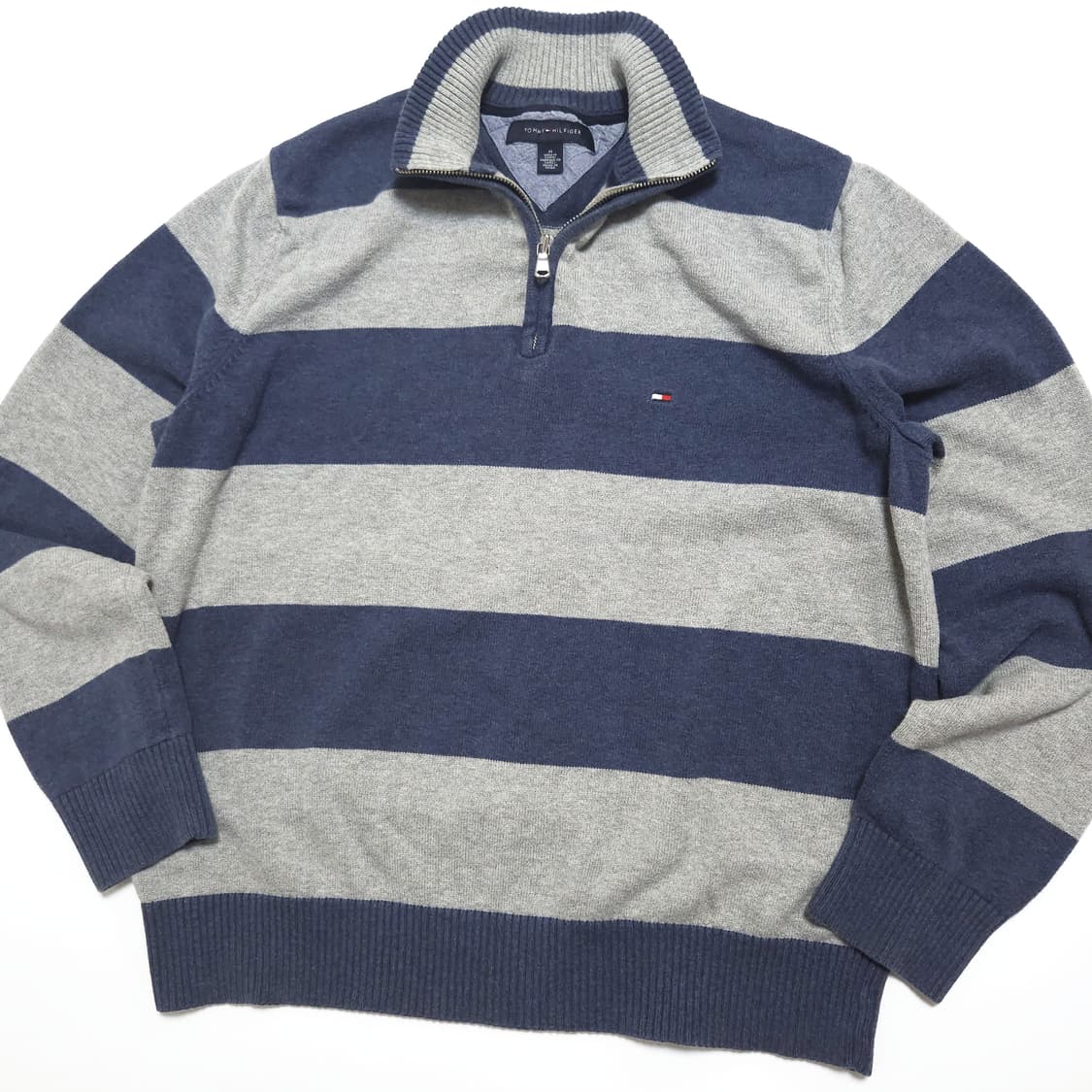 타미힐피거 스트라이프 코튼 하프 집업 니트 상품이미지2