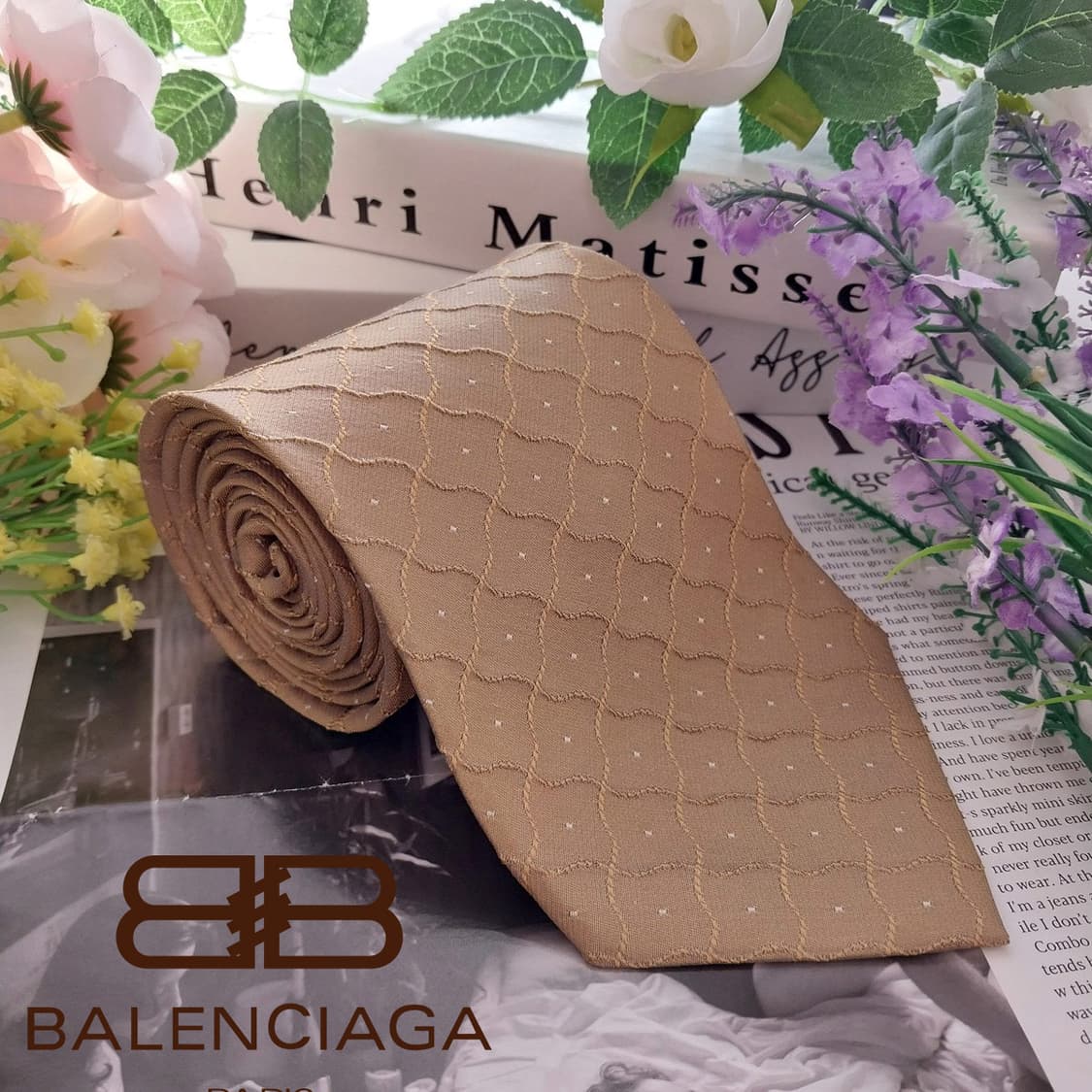 발렌시아가 실크 골드옐로우 자카드 넥타이 9.9cm A+등급 K1347
 상품이미지1