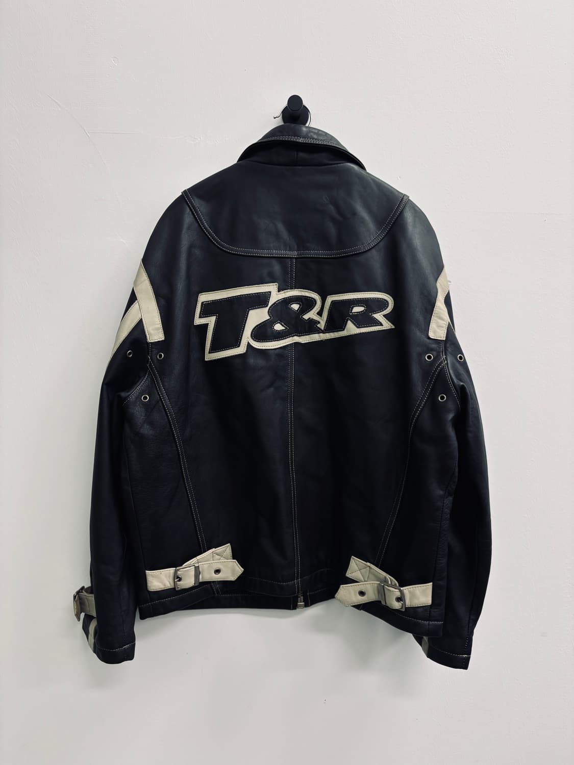 90s T&R 소가죽 레이싱 자수 레더 지켓 상품이미지3