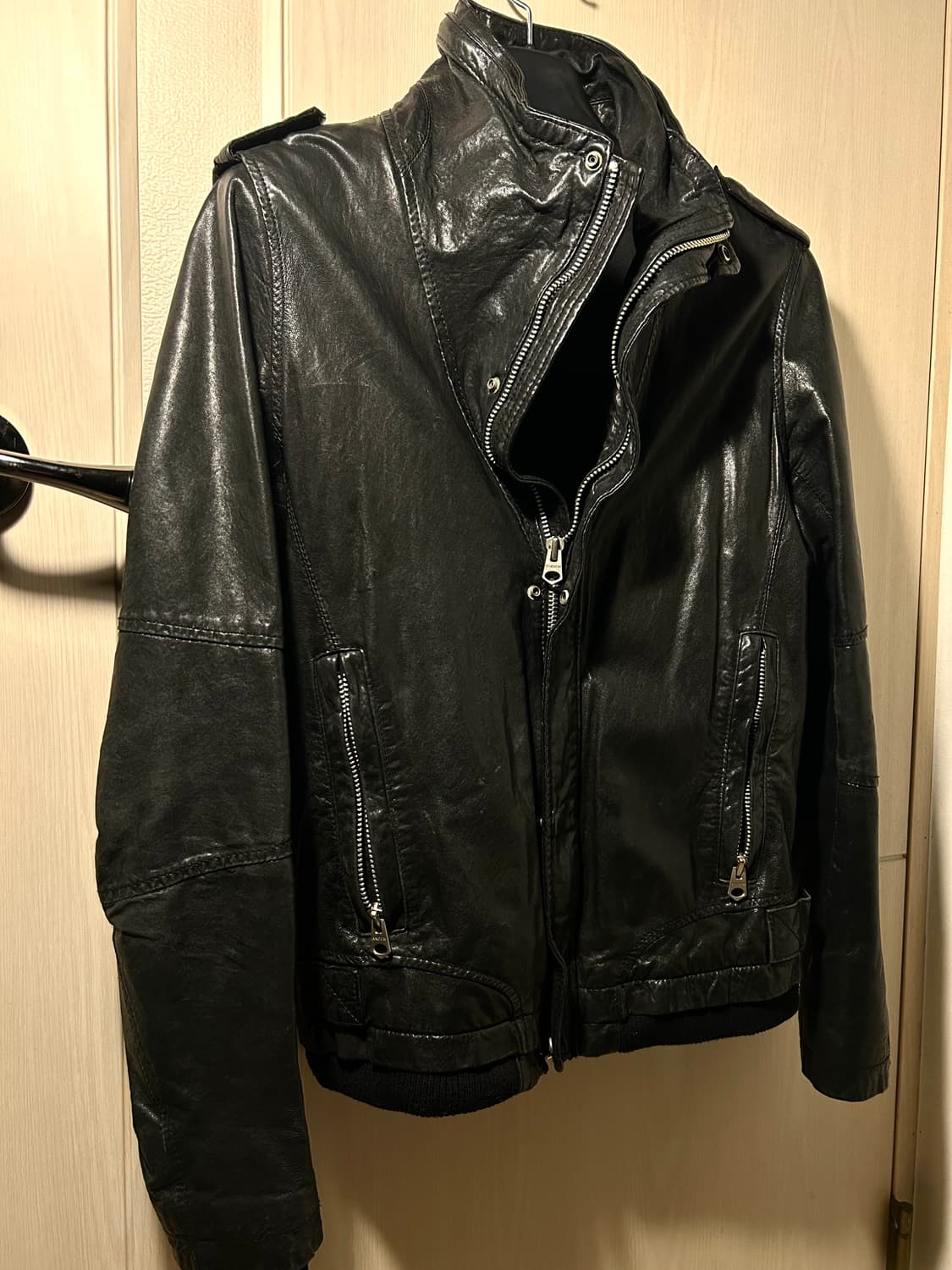 Sheep Skin High Neck Leather Jacket 상품이미지1