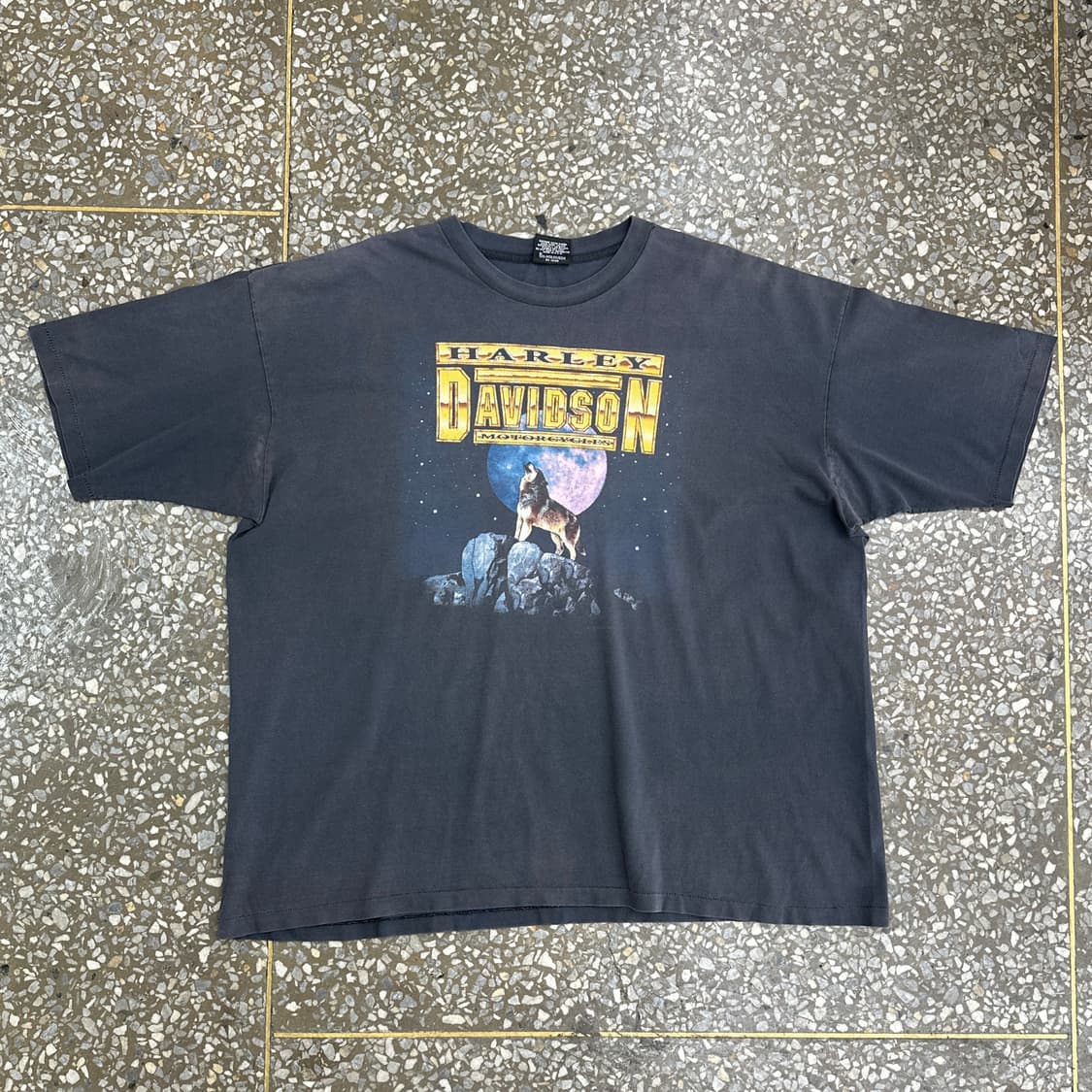90s USA 할리데이비슨 울프 페이디드 싱글스티치 티셔츠 3XL 상품이미지1