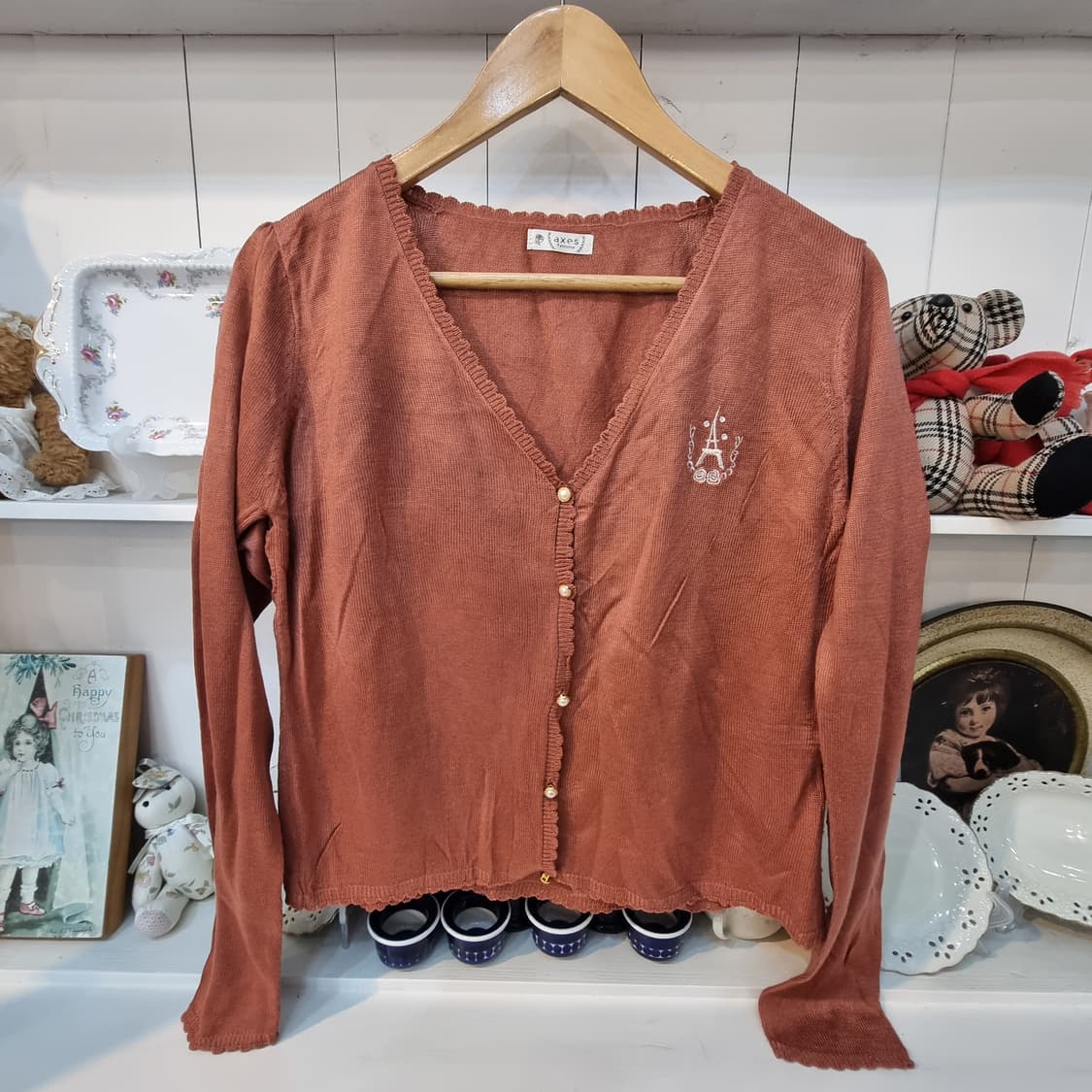 axes femme 악세스팜므 프릴넥 진주버튼 카디건 상품이미지4